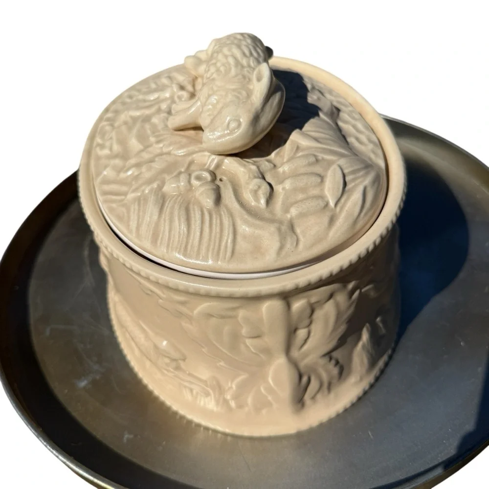 VINTAGE Antique Haldon Group Ceramic Rabbit Game Pie Dish w/ Insert Oval Cream